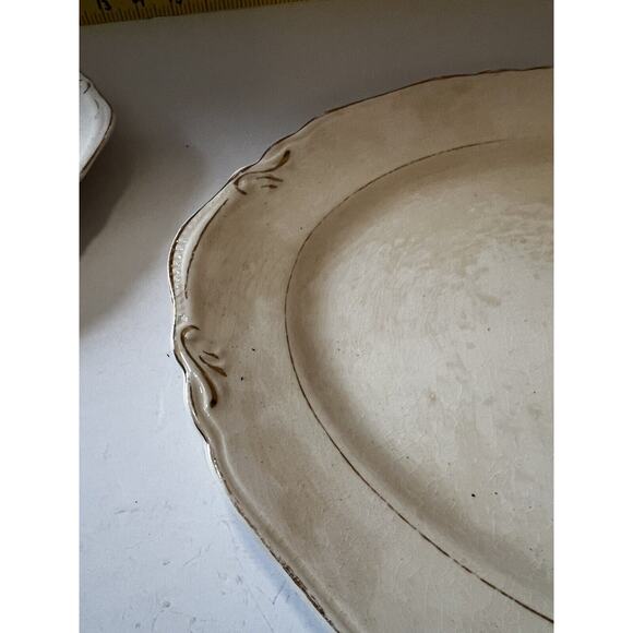 Vintage Crown Potteries Co. Set Of 2 Large Oval Serving Platters Ivory With Gold - Picture 11 of 15